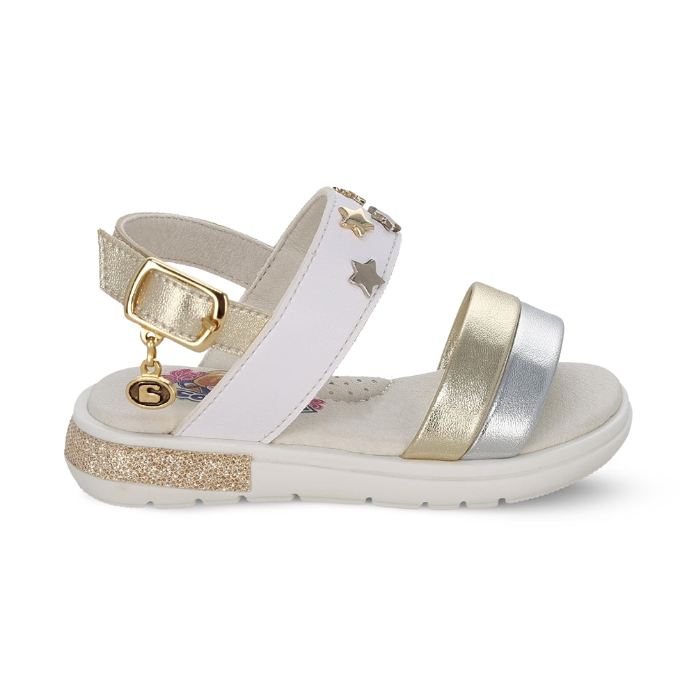 Sandalia Coqueta para niña en sintético oro Sofi con detalles de estrellas.