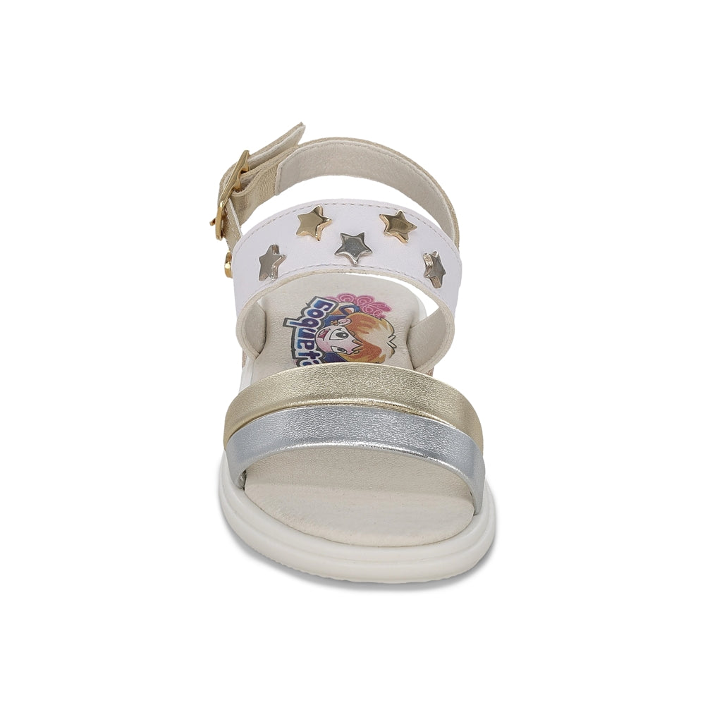 Sandalia Coqueta para niña en sintético oro Sofi con detalles de estrellas.