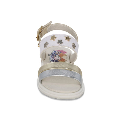Sandalia Coqueta para niña en sintético oro Sofi con detalles de estrellas.