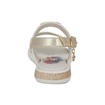 Sandalia Coqueta para niña en sintético oro Sofi con detalles de estrellas.