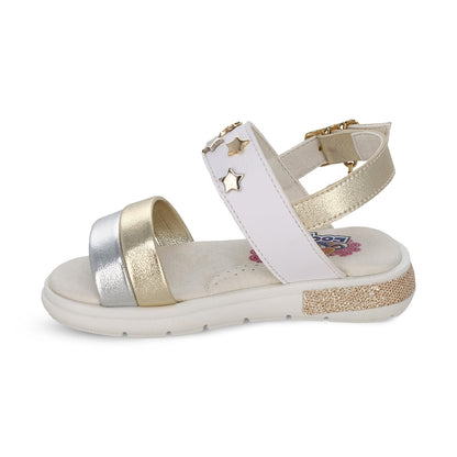 Sandalia Coqueta para niña en sintético oro Sofi con detalles de estrellas.