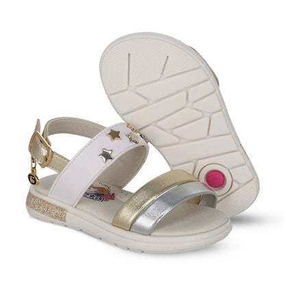 Sandalia Coqueta para niña en sintético oro Sofi con detalles de estrellas.
