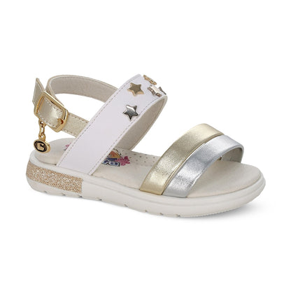 Sandalia Coqueta para niña en sintético oro Sofi con detalles de estrellas.