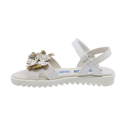 Sandalias Coqueta para niña en charol blanco Rebeca diseño de mariposas