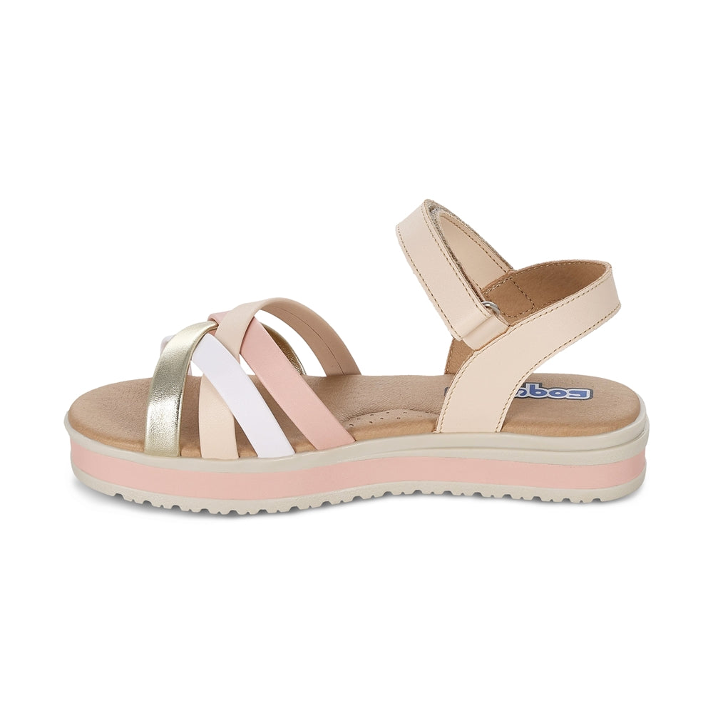 Sandalia Coqueta para niña en sintético beige-oro Cassandra con detalles en oro.