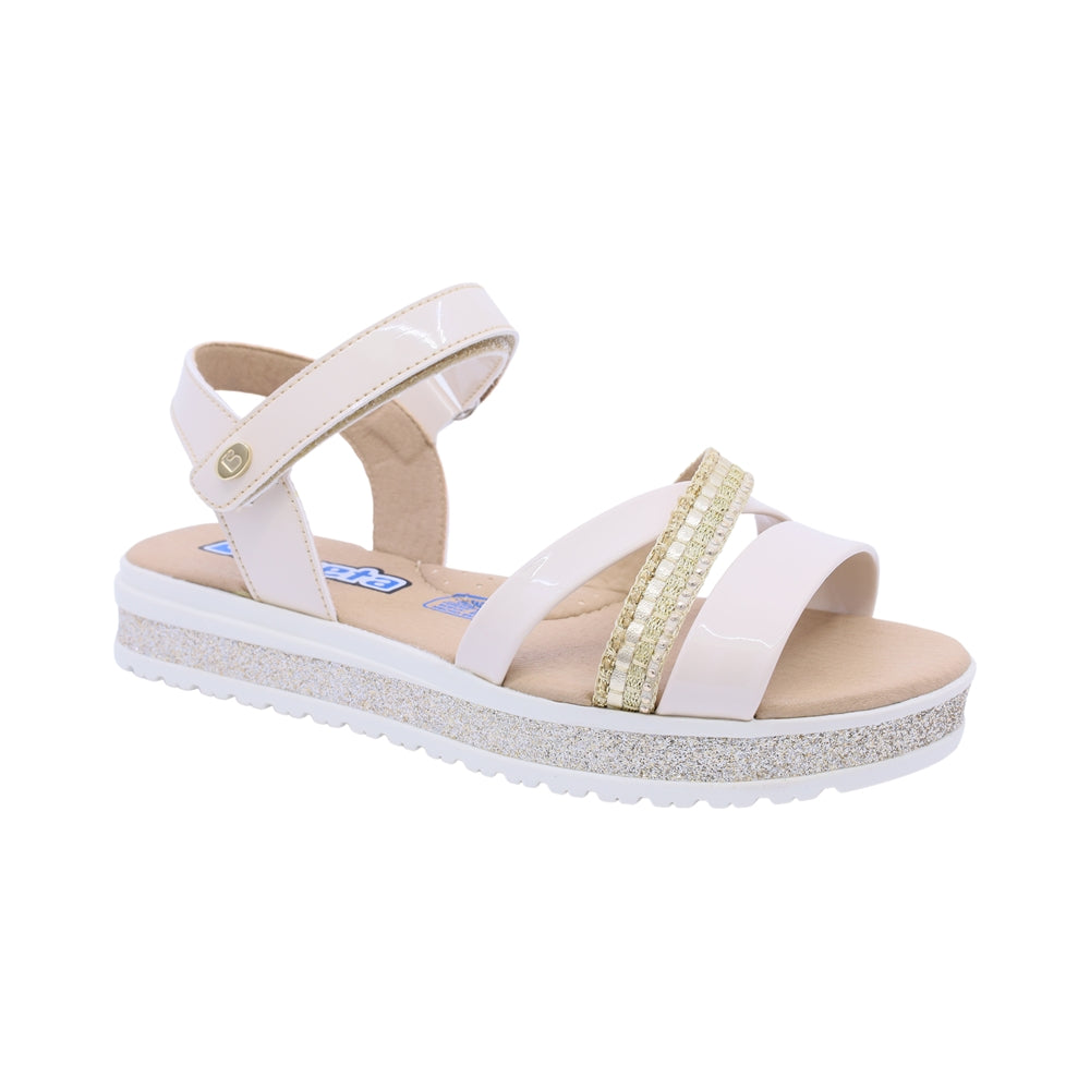 Sandalia Coqueta para niña en sintético beige Casandra con tira de contacto.