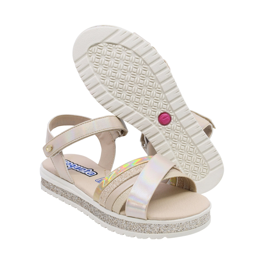 Sandalias Coqueta para niña en sintético oro Casandra con ajuste seguro