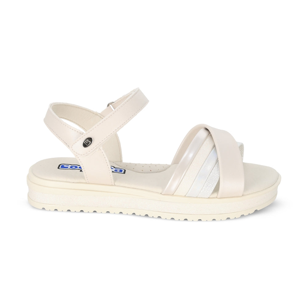 Sandalia Coqueta para niña en sintético perla Casandra con tira de contacto