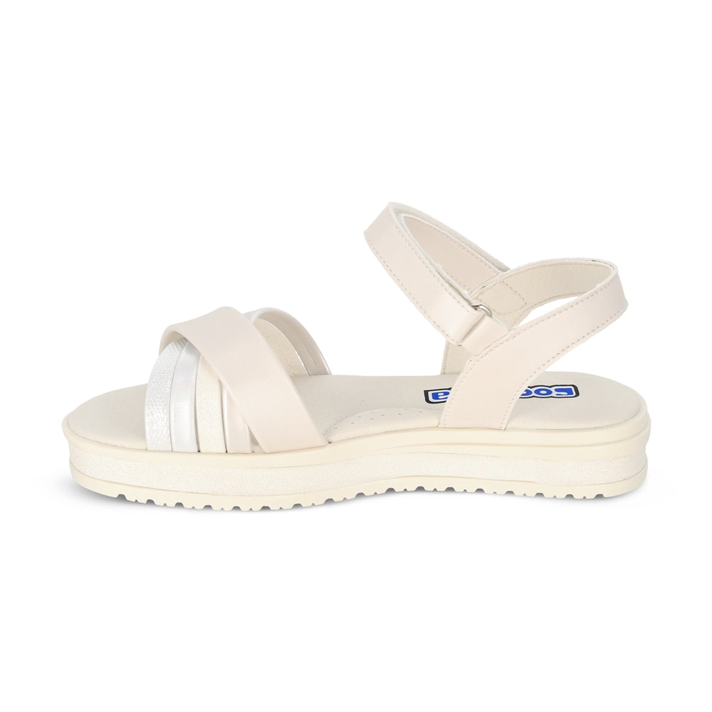 Sandalia Coqueta para niña en sintético perla Casandra con tira de contacto