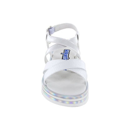 Sandalia Coqueta para niña en sintético perla Valentina con hebilla metálica.