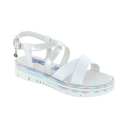 Sandalia Coqueta para niña en sintético perla Valentina con hebilla metálica.