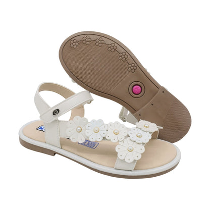 Sandalias Coqueta para niña en sintético perla Yalitza con diseño floral