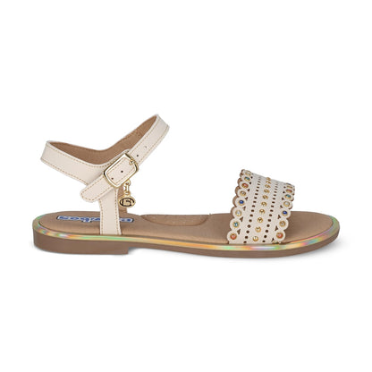 Sandalia Coqueta para niña en sintético beige Yalitza con hebilla