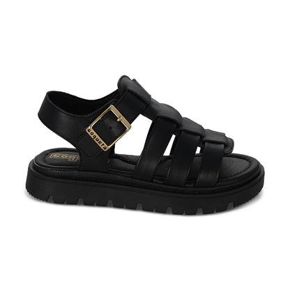 Sandalia Coqueta para niña en piel negra Tomasa con hebilla.