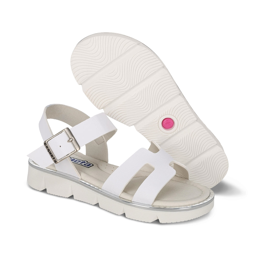 Sandalia Coqueta para niña en sintético blanco Duna con hebilla