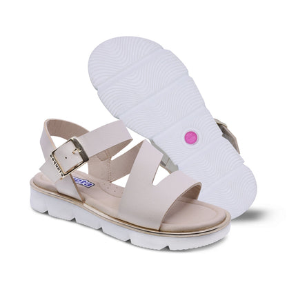 Sandalia Coqueta para niña en sintético beige Duna con hebilla