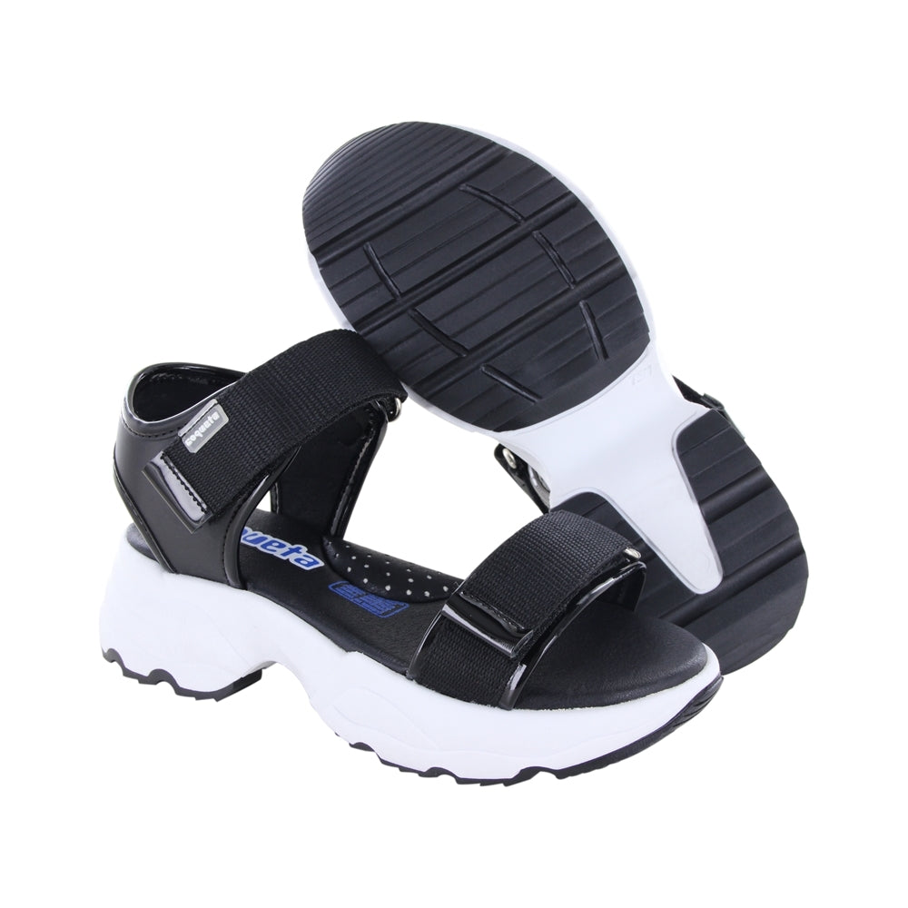 Sandalia Coqueta para niña en sintético negro Salim con doble de tira de contacto