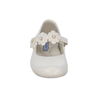 Balerina Coqueta para niña en sintético perla Elisa con detalles de flores.