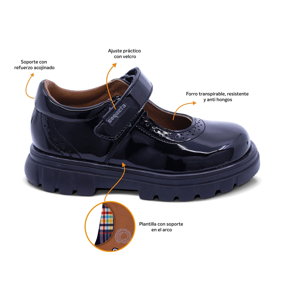 Zapato escolar Coqueta para niña de charol negro Thunder con perforado