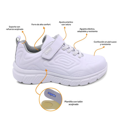 Tenis escolar Audaz para niño en piel blanco Balú con tira de contacto