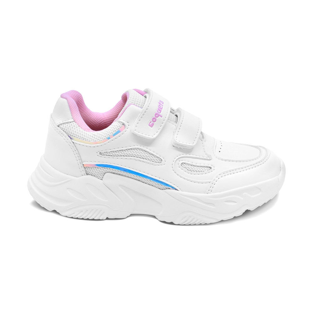 Tenis escolar Coqueta para niña sintético blanco alien con doble tira de contacto