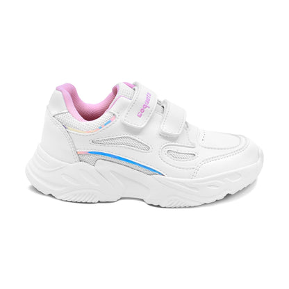 Tenis escolar Coqueta para niña sintético blanco alien con doble tira de contacto