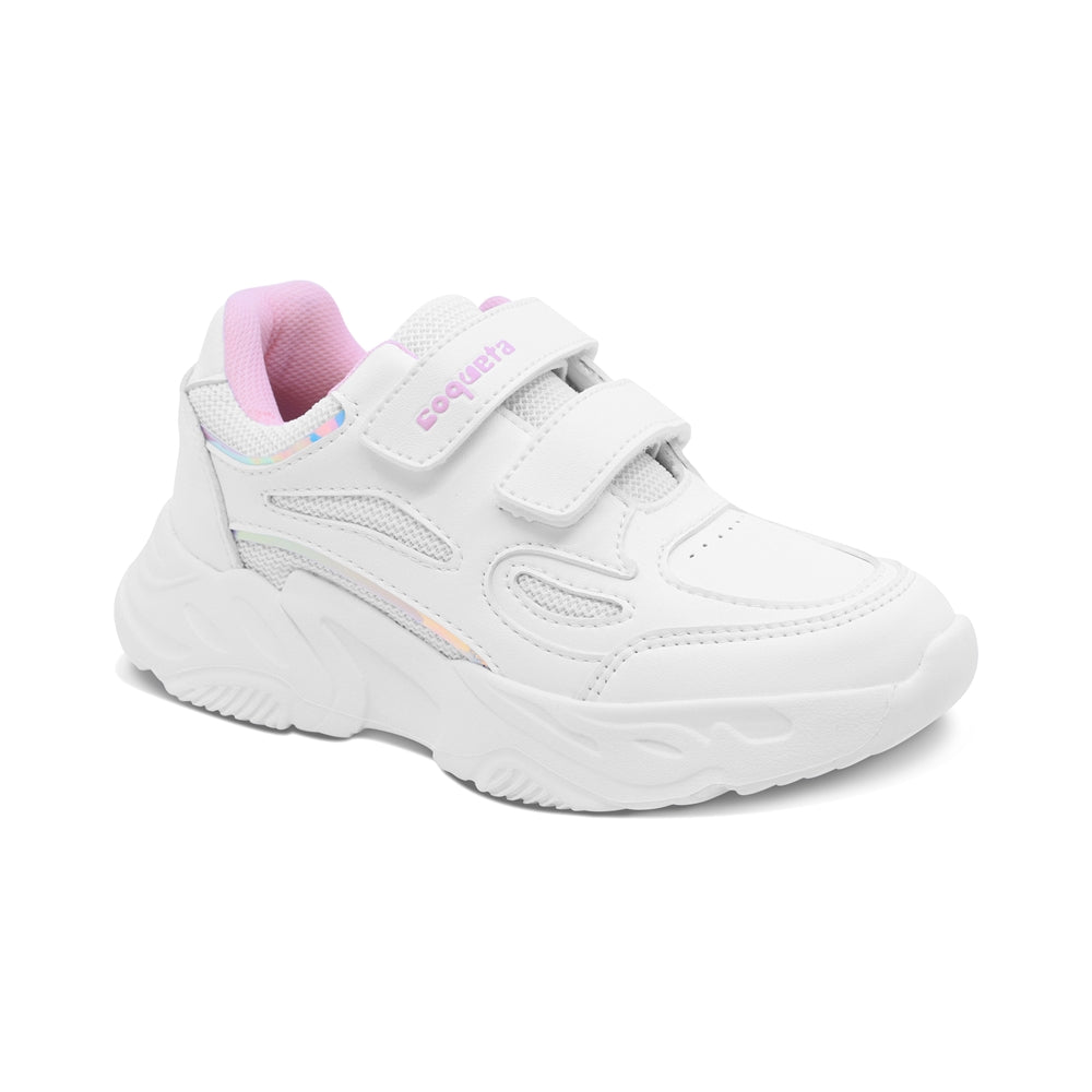 Tenis escolar Coqueta para niña sintético blanco alien con doble tira de contacto