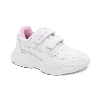 Tenis escolar Coqueta para niña sintético blanco alien con doble tira de contacto