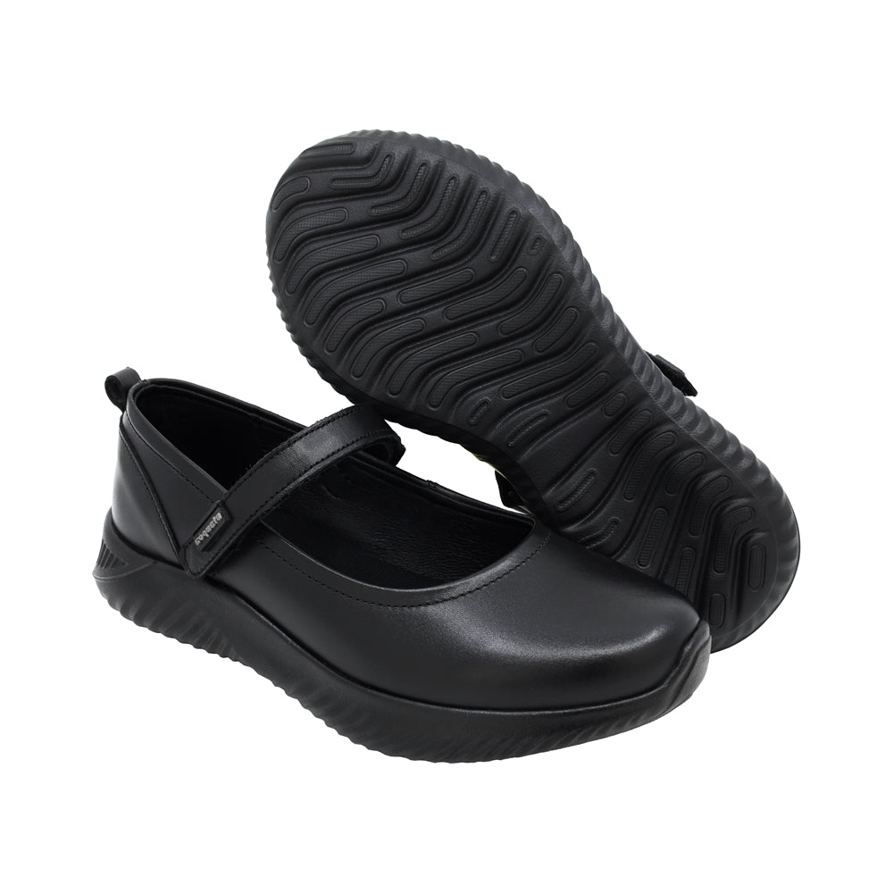 Balerinas para niña en piel negro Saturno con tira de contacto