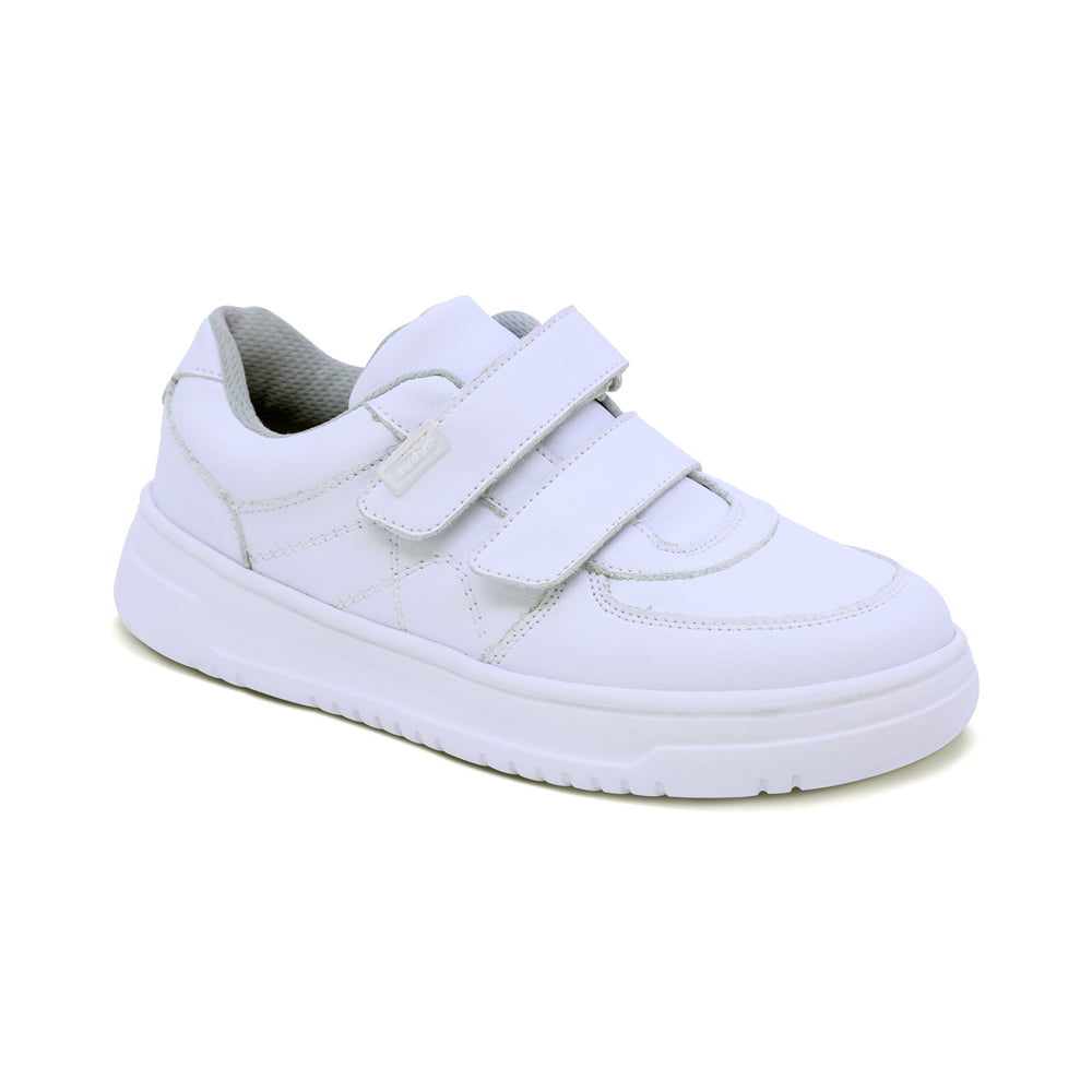 Tenis escolar Audaz para niño en piel blanco Raptor con doble tira de contacto