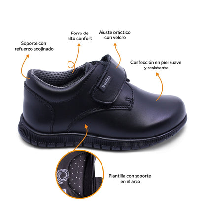 Zapato escolar Audaz para niño de piel negro click con tira de contacto