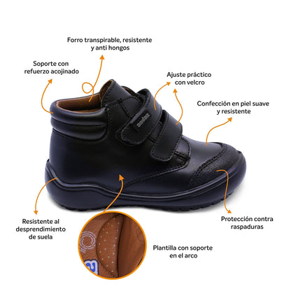Bota escolar Audaz para niño de piel en negro Castor con puntera antirraspaduras