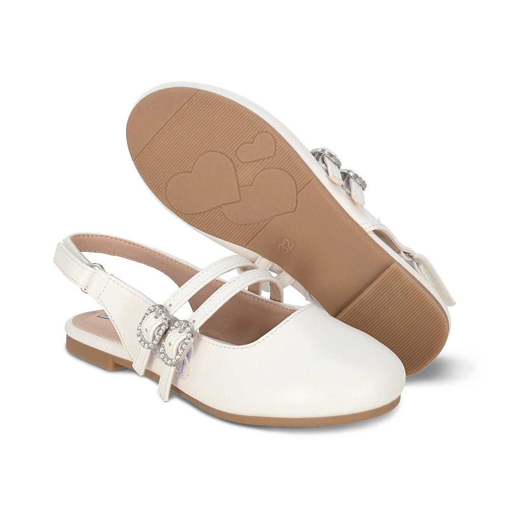 Balerina Coqueta para niña en sintético blanco Praga con hebilla doble.
