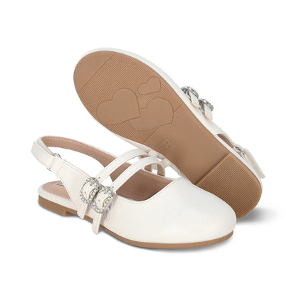 Balerina Coqueta para niña en sintético blanco Praga con hebilla doble.