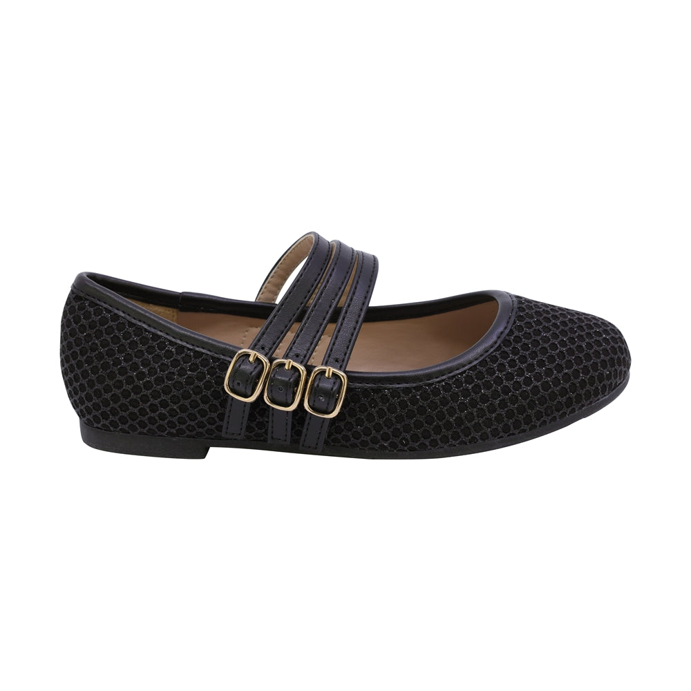 BALERINA COQUETA PARA NIÑA EN SINTÉTICO COLOR NEGRO YUUKI CON TRIPLE HEBILLA