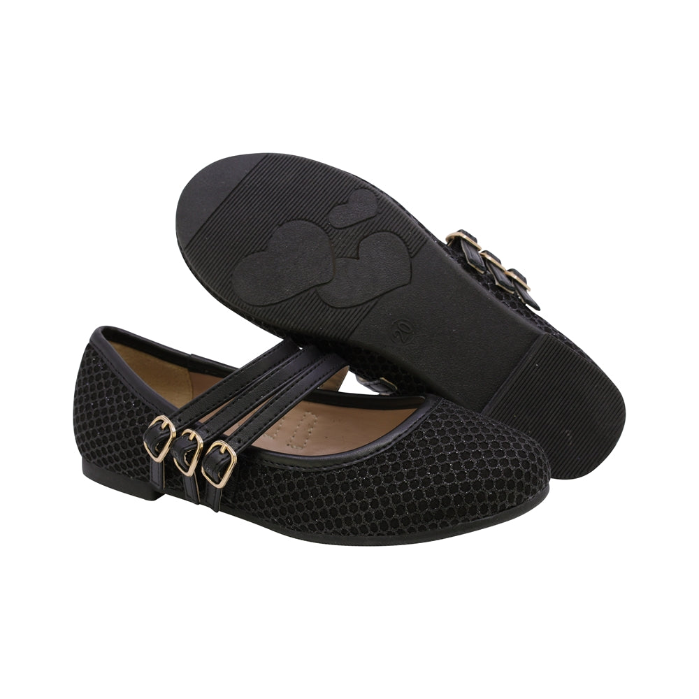 BALERINA COQUETA PARA NIÑA EN SINTÉTICO COLOR NEGRO YUUKI CON TRIPLE HEBILLA