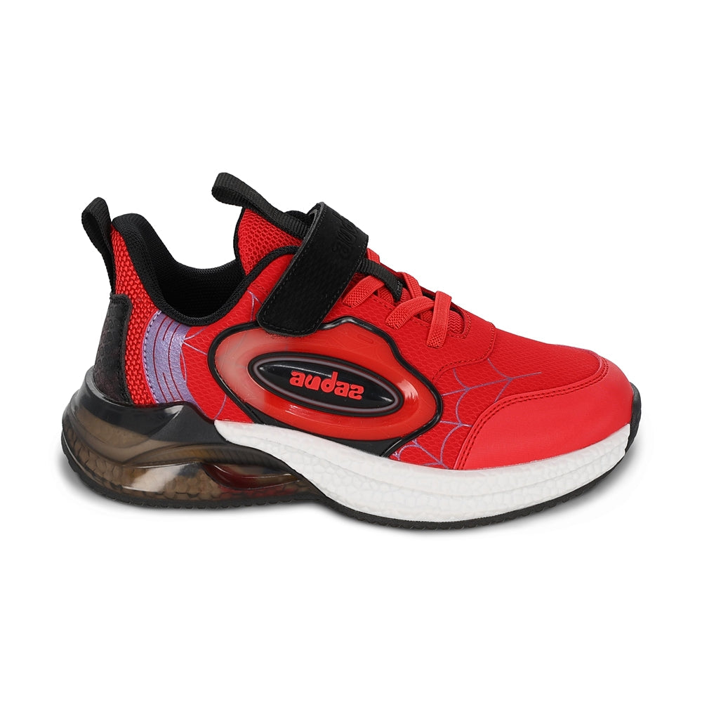 Tenis Audaz para niño en textil rojo Rex con tira de contacto.