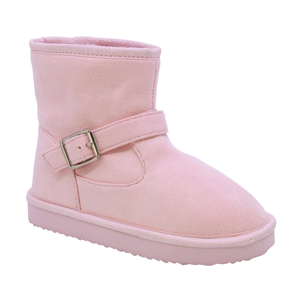 BOTA COQUETA PARA NIÑA DE SINTÉTICO COLOR ROSA TABIQUE CON HEBILLA