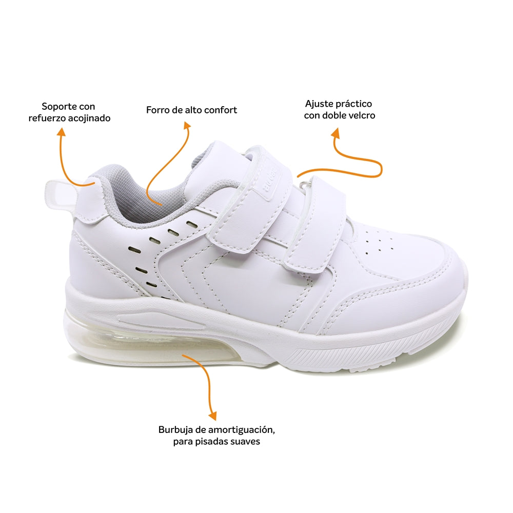 Tenis escolar Audaz para niño sintético blanco Maserati con doble tira de contacto