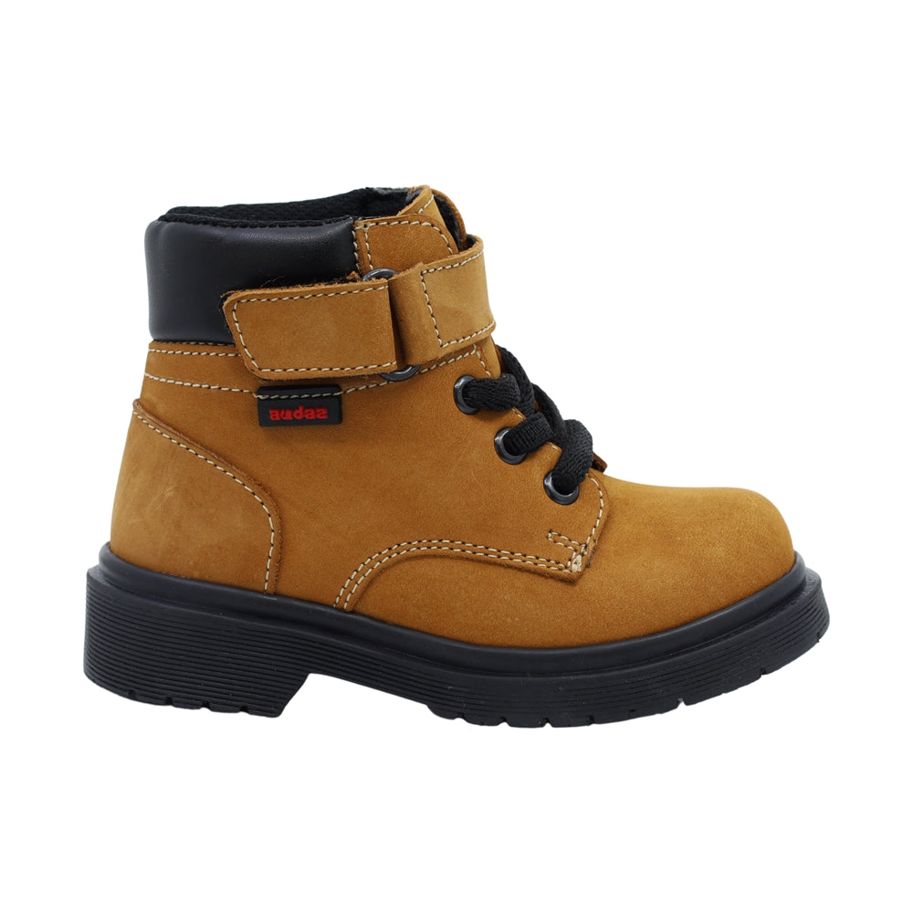 Bota Audaz para niño en piel camel Martin con tira de contacto