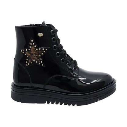 Botín Coqueta para niña de Charol  Negro Nora con estrella en el lateral