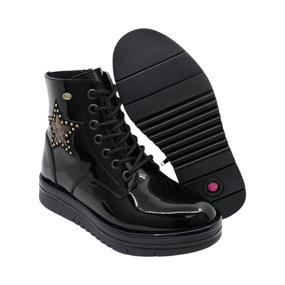 Botín Coqueta para niña de Charol  Negro Nora con estrella en el lateral