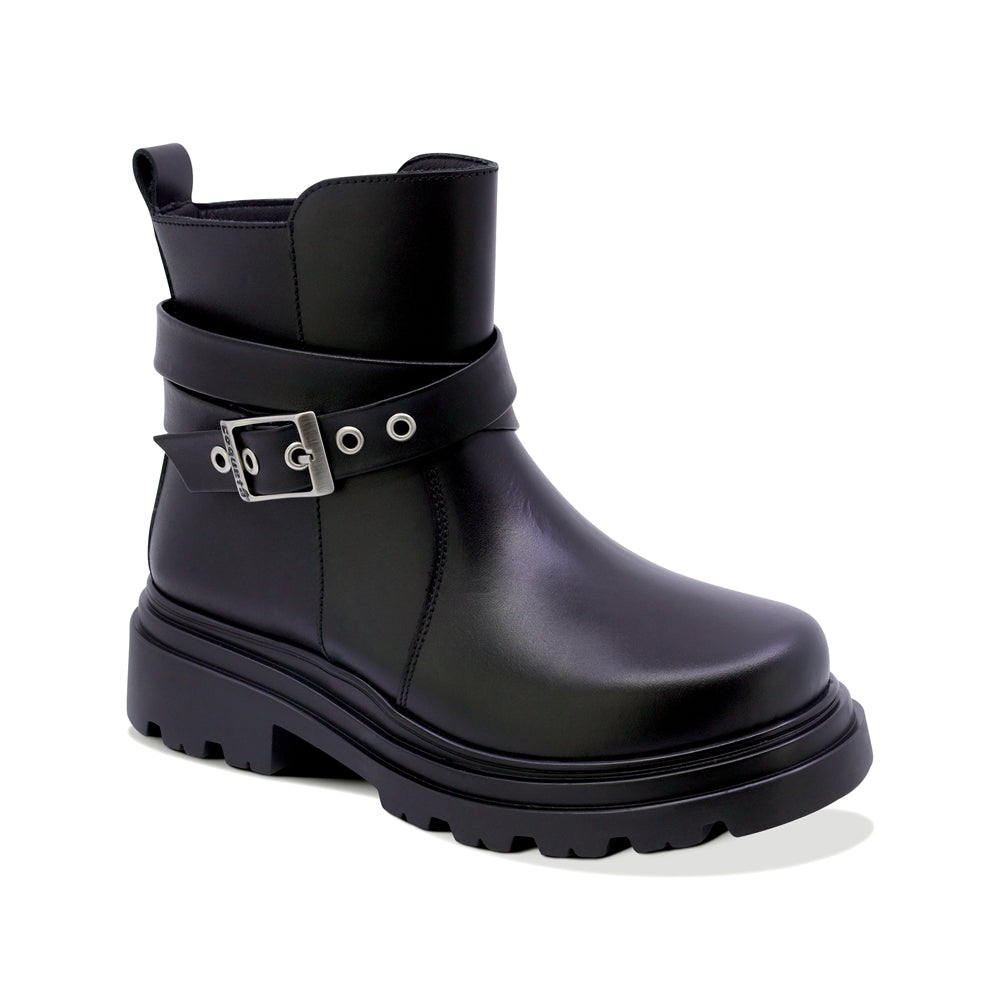 BOTA COQUETA PARA NIÑA DE PIEL COLOR NEGRO JAZZ CON DISEÑO ROBUSTO