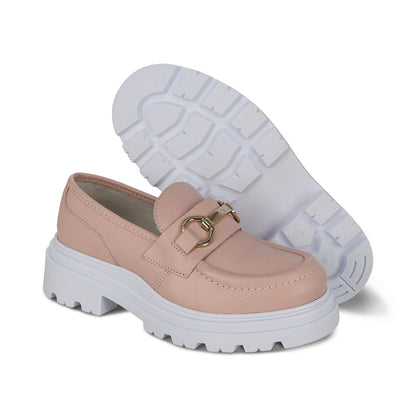Mocasín Coqueta para niña en piel rosa Jazz con suela de plataforma.