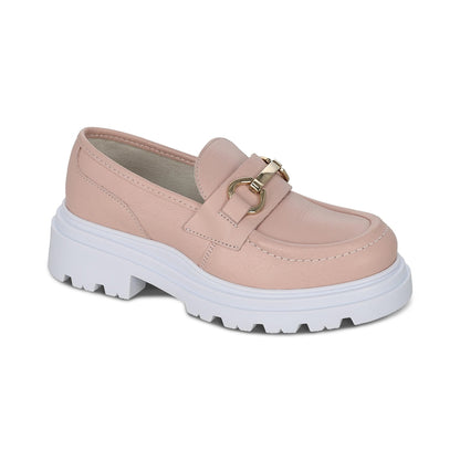 Mocasín Coqueta para niña en piel rosa Jazz con suela de plataforma.