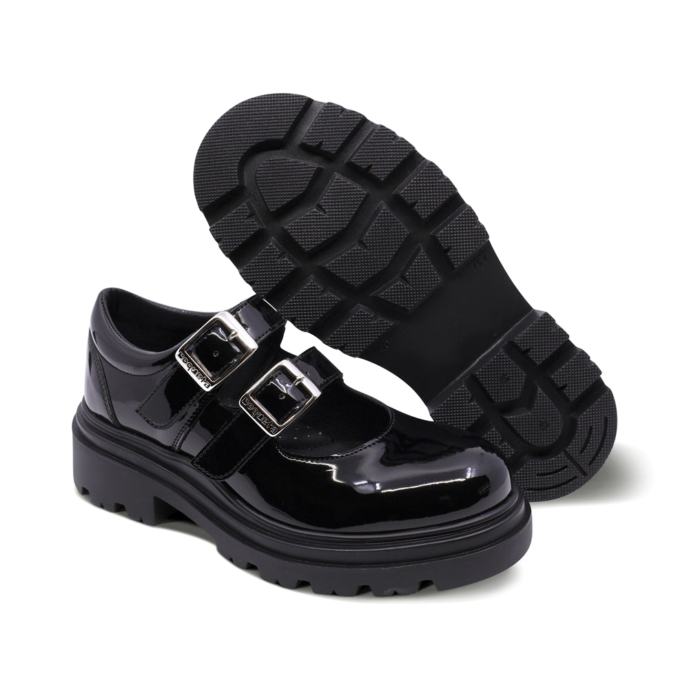 Zapato escolar Coqueta para niña de charol negro Jazz con doble hebilla