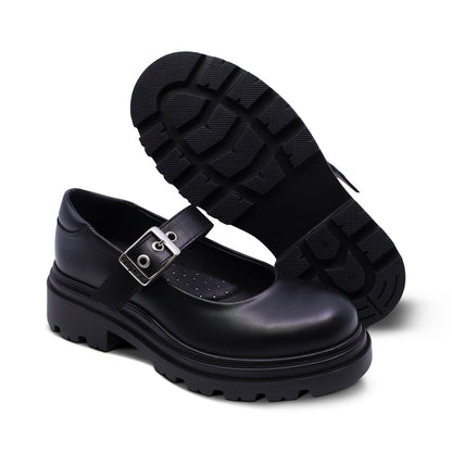 Zapato escolar Coqueta para niña de piel negro Jazz con hebilla