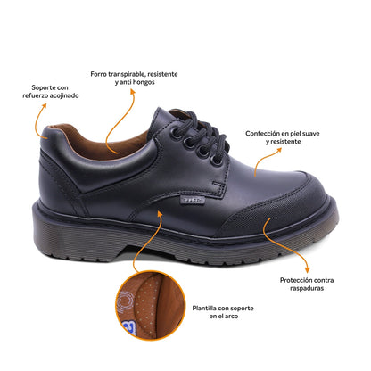 Zapato escolar Audaz para niño de piel negro Martín puntera antirraspaduras