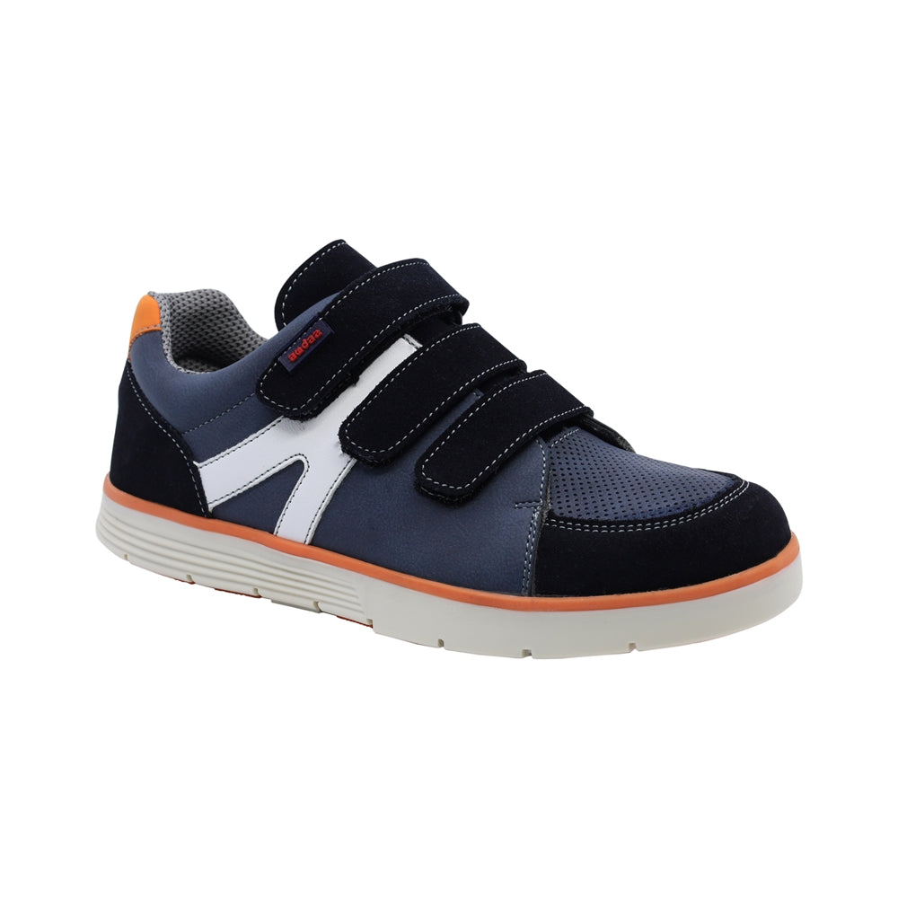 Tenis Audaz para niño en piel azul Justin con triple tira de contacto