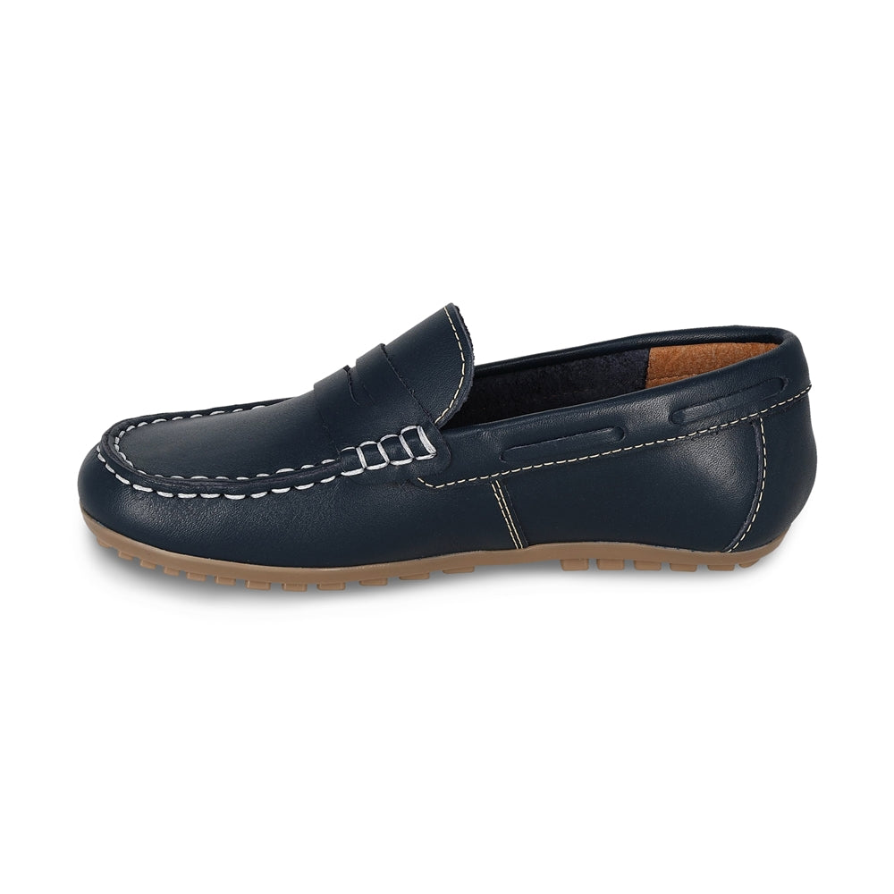 Mocasín Audaz casual para niño en piel azul Malaga con suela cómoda.